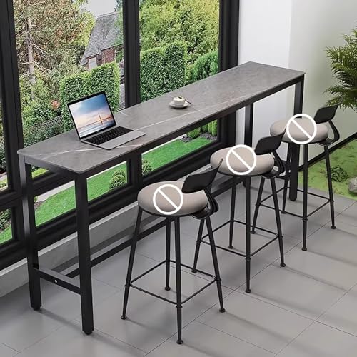 Tavolo da bar industriale stretto, robusto piano in pietra sinterizzata, bordi arrotondati, perfetto per cucina e piccole sale da pranzo, 140 x 40 x 105 cm, grigio - Design altezza bancone