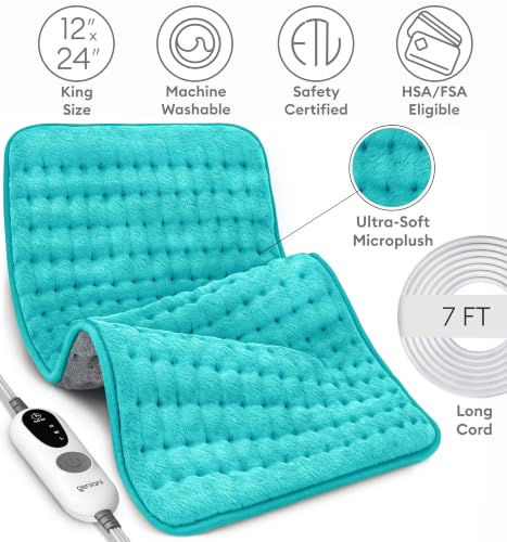 Image of GENIANI Back Pain & Relaxation Gifts for Women - Electric Heating Pad for Back, Neck & Shoulders, Soft Microplush Electric Throw Heating Pad for Period Comfort, Fast Heating, (12x24 inch, Green)
