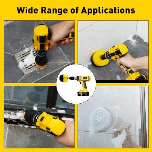 CasaCulina 4Pack Drill Brush Attachment Set, Scrub Brush for Drill, Power Scrubber Brushes with Extended Attachment, All Purpose Drill Brush Cleaning Kit for Grout, Floor, Tub, Shower, Tile, Car - Thumbnail 3