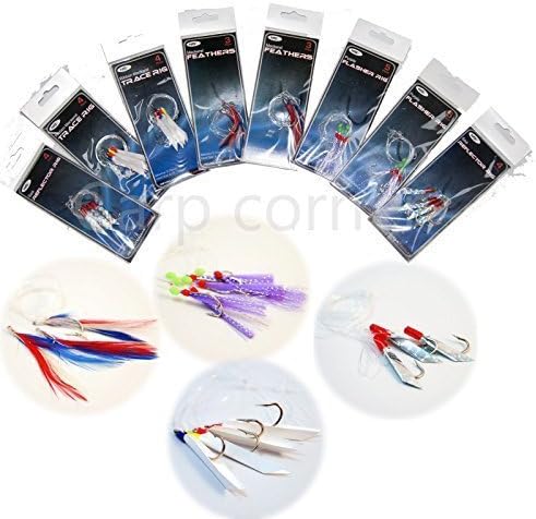8 Packs Bass Mackerel Feathers Cod Lure Lures Sea Fishing Boat Tackle Rigs