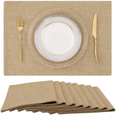 homing Flaxen Cloth Placemats Set of 8 – Cotton Linen Blend Washable Dining Table Mats for Indoors & Outdoors, Easy to Clean, 13 x 19 Inch Cover