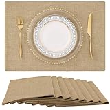 homing Cotton Linen Placemats Set of 8, Cloth Washable Farmhouse Dining Table Mats for Indoors & Outdoors, Easy to Clean, Linen, 13 x 19 Inch