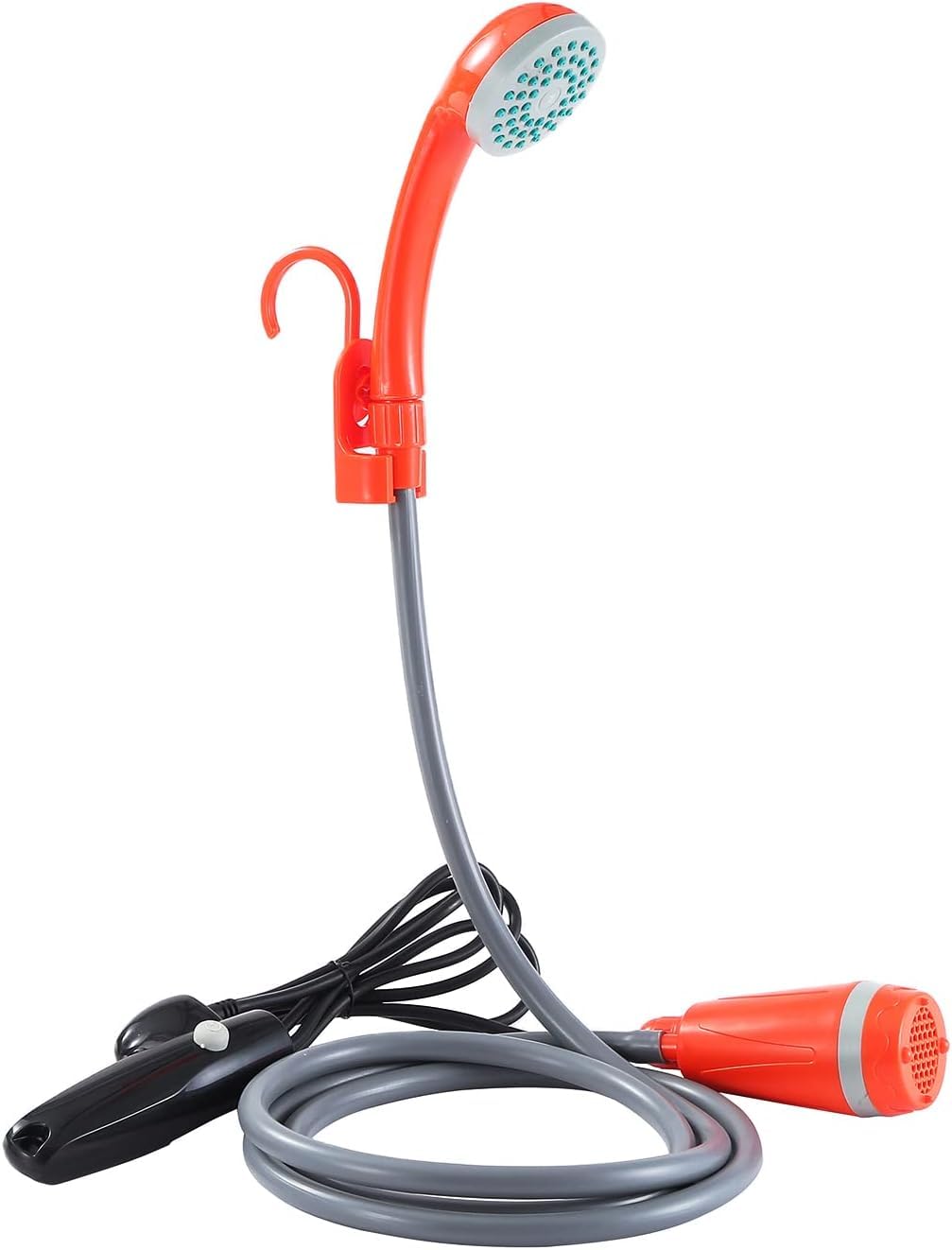 YU WELL Portable Outdoor Shower, Battery Powered - Compact Handheld Rechargeable Camping Showerhead - Pumps Water from Bucket Into Steady, Gentle Shower Stream