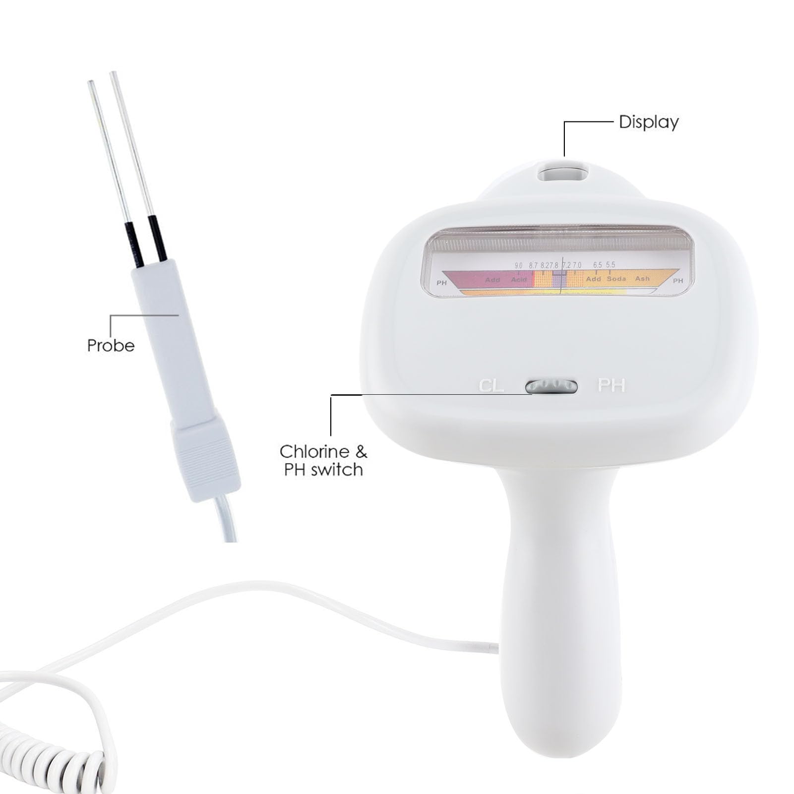 Tester di qualità dell'Acqua, 2 su 1 Tester PH e CL2 con Sonda per Acqua Potabile per Piscina per Piscina