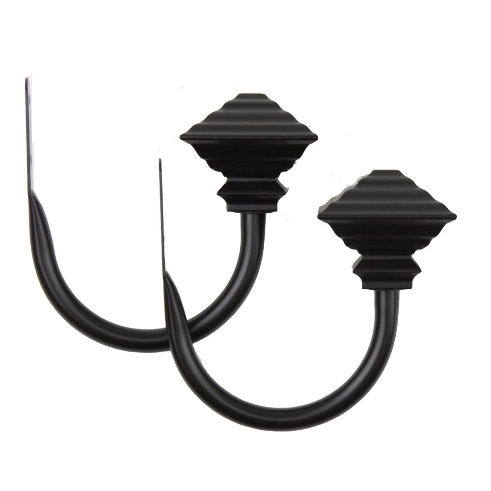 Rod Desyne Home Decorative Window Accessories Quad Finial Holdback Pair Black