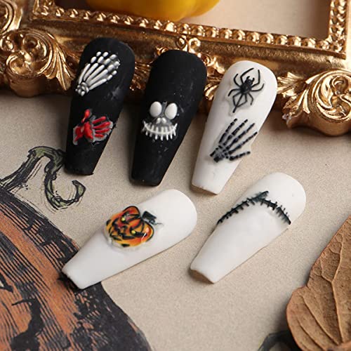 Halloween Nail Stickers 5D Self Adhesive Acrylic Sticker Realistic Eyes Bone Spider Embossed Sliders Gel Polish Engraved Nail Decal Nail Art Supplies Halloween Skull Ghost Pumpkin Spider Bat Nail Art Decoration 4Sheets #TOP6