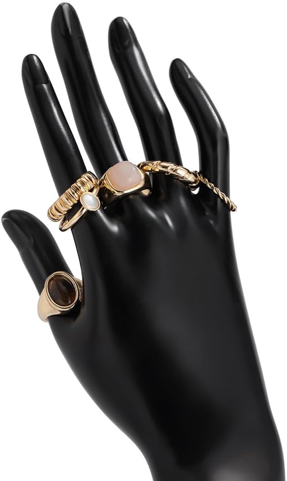 Chunky Gold Stack Knuckle Rings for Women,Vintage Brown Stackable Rings Set Jewelry Accessories - Image 7