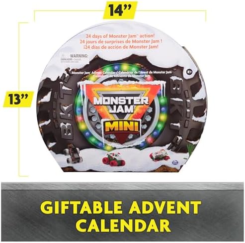 Monster Jam Mini Advent Calendar Christmas 24 Days Mini Monster Trucks and Accessories 1:87 Scale Children's Toy for Boys and Girls from 3 Years