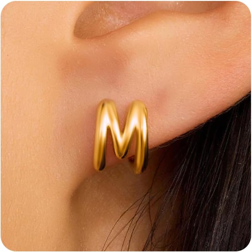 SLOONG Gold Initial Earrings for Women, Bubble Letter Stud Hoop Earring Trendy Alphabet A-Z Simple Tiny Small Minimalist Dainty Cute Hypoallergenic Jewelry Gifts
