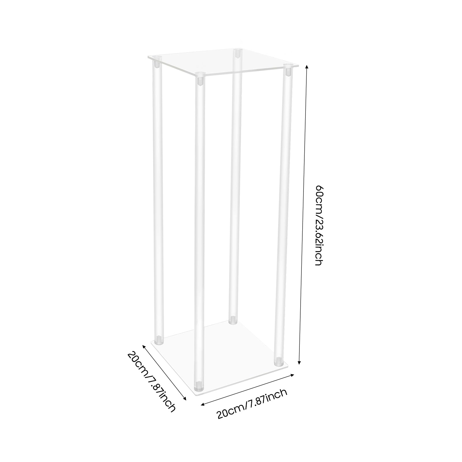 Prostokątny akrylowy stojak na kwiaty, zestaw 10 sztuk, przezroczysty, nowoczesny, 20 x 20 x 60 cm, na wesela i imprezy