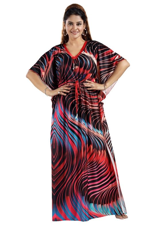 Gutthi ® Women's- Kaftan/Nighty/Maxi/Gown/Nightdress/Nightwear Serena Fabric- V-Neck Floral Print