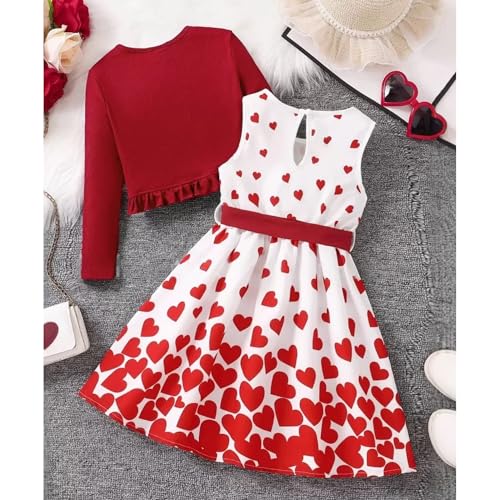 Image of Girls Valentine's Day Outfit Heart Love Print Sweatshirt Kids Girls Clothes Set