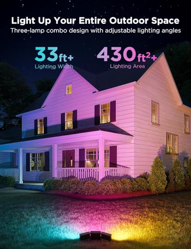 Image of Govee Triad Outdoor Flood Lights, 48W 4500LM RGBIC 3 Head Security Lights, 2700-6500K, IP66 Waterproof, Smart WiFi Outdoor Lights with App Control for Garage, Yard, Porch, Compatible with Alexa