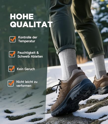 PULIOU Merino Socken Thermosocken Herren Damen Wandersocken Dicke Merinowolle Outdoor Trekkingsocken Anti-Blasen Arbeitssocken Wintersocken,3 Paar