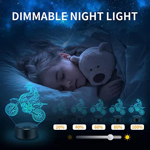 Image of BASSI Dirt Bike Gift 3D Night Light, 16 Colors Changes Remote Control Motorcycle Lamp, LED Dirtbike Decor Toys for Boys Girls Room Birthday Xmas for Kids