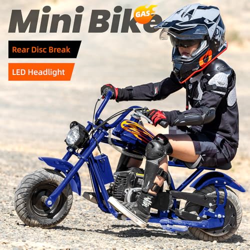 HOVER HEART Gas Mini Chopper Bike, DB004 Model 49.4 CC 2-Stroke Kids Dirt Bike with Big Headlight, Premium Tire, Metal Frame, Disc Brakes, Max Load 165Lbs, Up to 20Mph, EPA Approved (Blue) - Thumbnail 2