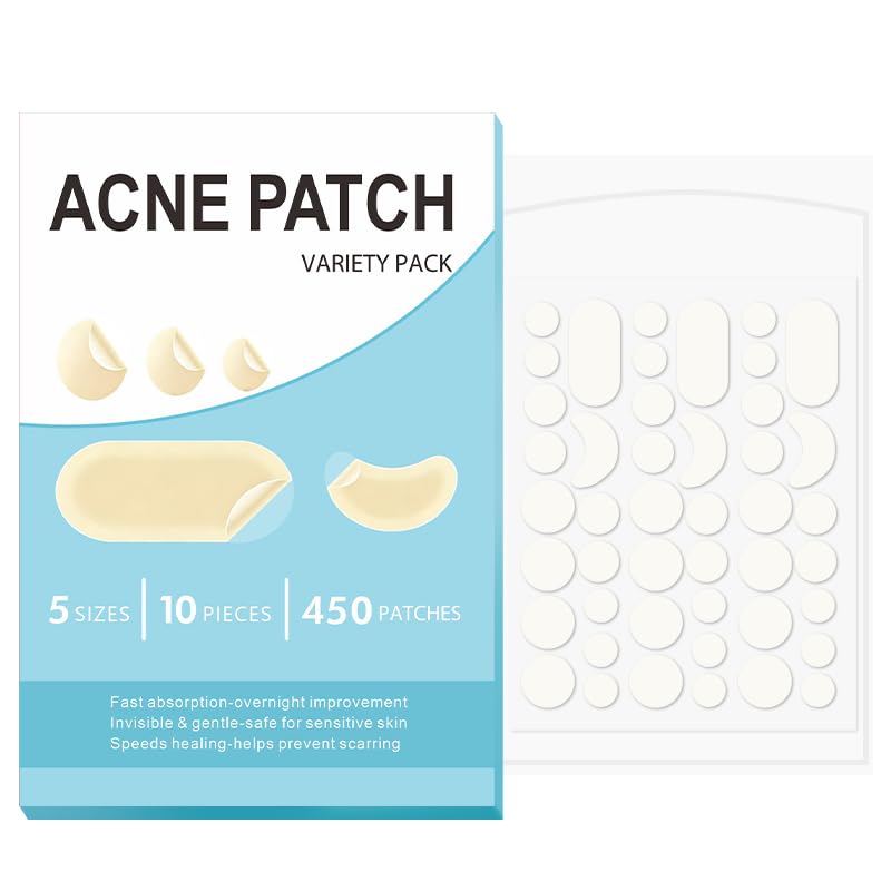 5 Size Acne Spot Dots Acne Pimple Patches for Covering Zits Blemishes Ultra Thin Spot Stickers for Face 10Pcs(450 Patches)