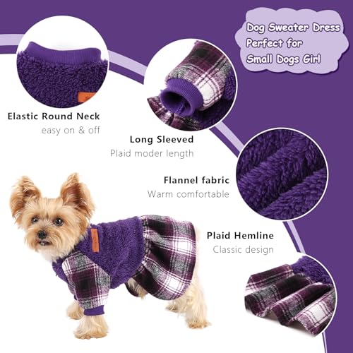 Image of Dog Sweater Dog Clothes for Small Dogs Boy Girl Fall Puppy Dress Warm Fleece Chihuahua Yorkie Teacup Doggie Sweaters Dresses Doggy Sweater for Small Dogs Girl Cat Outfit, Purple, XS