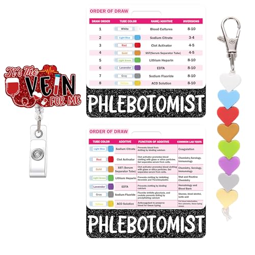 6 Pcs Phlebotomy Badge Reels, Retractable Funny Pink Glitter ID Badge Holder with Metal Clip, Phlebotomy Essentials and Phlebotomist Gifts