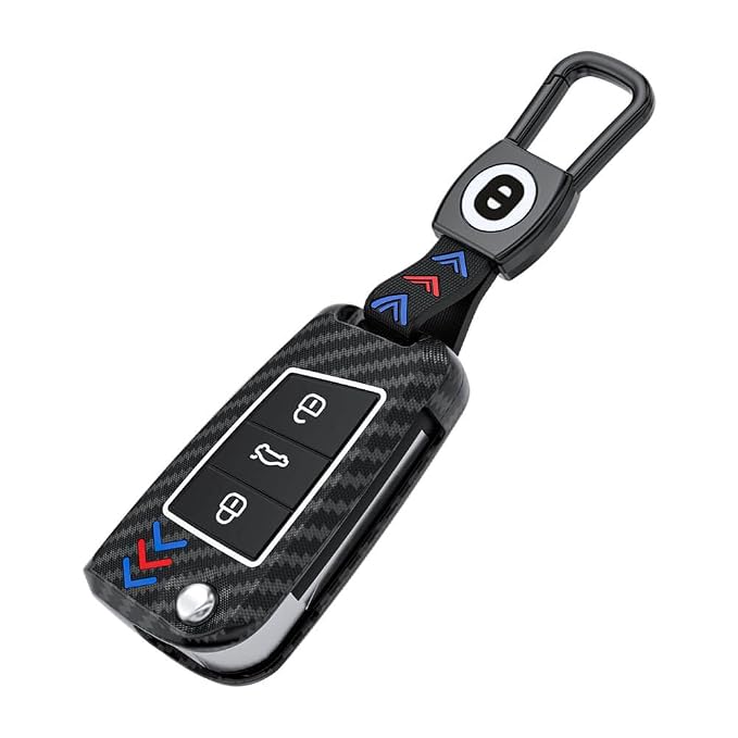 Keyzone ABS Key Cover for Volkswagen Virtus, Tiguan, Taigun, Jetta, T-ROC, 3 Button Flip Key (Black)