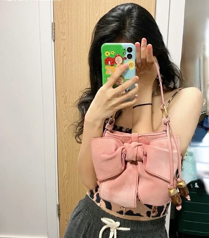 XPONNI Kawaii Handbag Y2k Purse with Bow Pink Shoulder Bag Lolita Accessories Kawaii Bag Cute Pink Tote Bag2