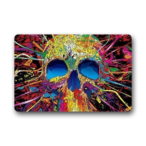 Sweetshow Custom coloré Tête de Mort Décor Intérieur/extérieur Paillasson Paillasson Tapis antidérapant Tapis 59,9 cm (L) x 39,9 cm (L) Cover