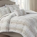 Madison Park Zuri Soft Plush Comforter Set, Faux Fur Animal Stripes Design, Faux Mink On The Reverse, Modern All Season Bedding Set with Matching Sham, Full/Queen, Snow Leopard 4 Piece