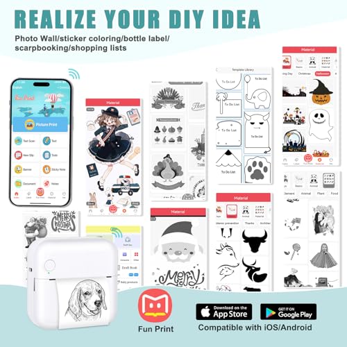 Image of Mini Sticker Printer, Inkless Thermal Printer with 10 Rolls Thermal Papers and Stickers for iOS&Android, Mini Portable Printe for DIY, Scrapbook, Memo, Pictures, Notes, List, Blue