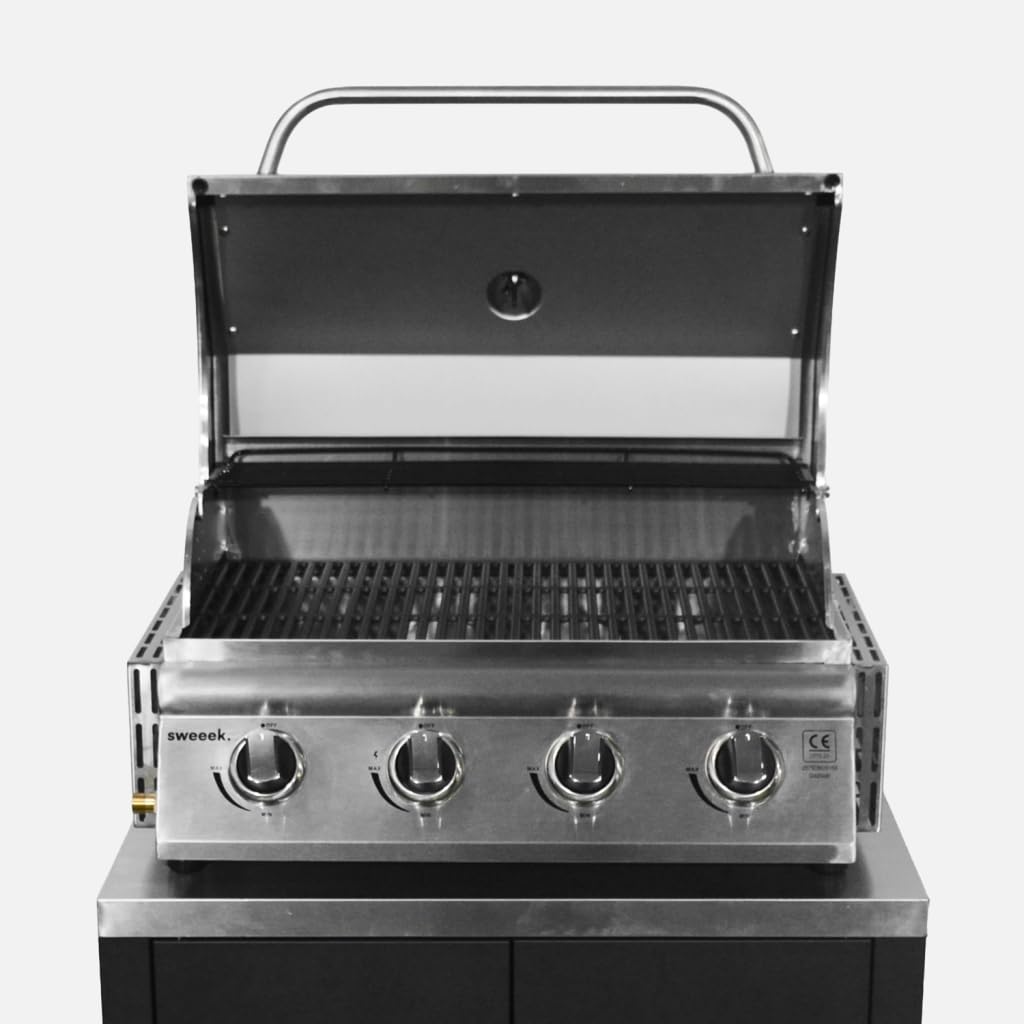 sweeek-Parrilla de gas empotrable de 4 quemadores Plata - 73x51.5x47.5 cm | Grimaud