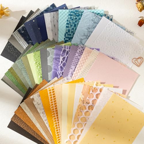 JASHIAGE 50 folhas de papel para scrapbook, papel artesanal texturizado - tecido de malha, conjunto