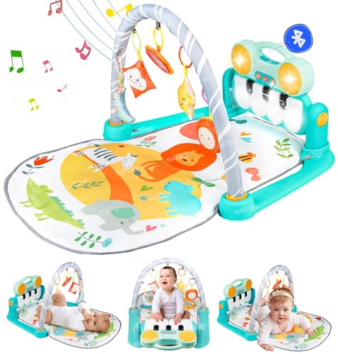 Image of Zest 4 Toyz Baby Play Mat with Bluetooth Musical Bluetooth Piano Kick Keyboard and Hanging Toys for 0-36 Months Interactive Baby Gym Mat for Boys and Girls (Blue)