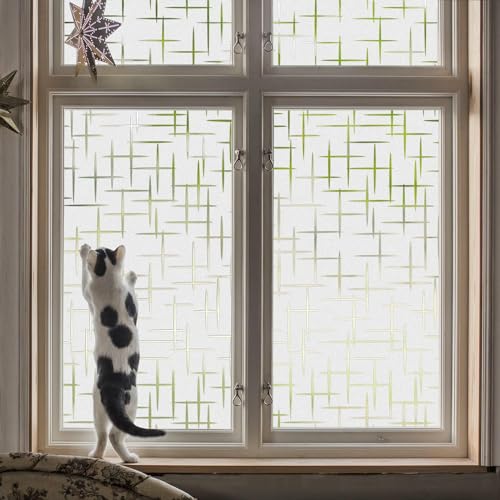 Image of ELTON Vinyl 3D Window Films Privacy Self Adhesive Decorative for Bathroom Door Window Heat Control Anti Uv (Cross Lines) 24 X 36 Inches Clear