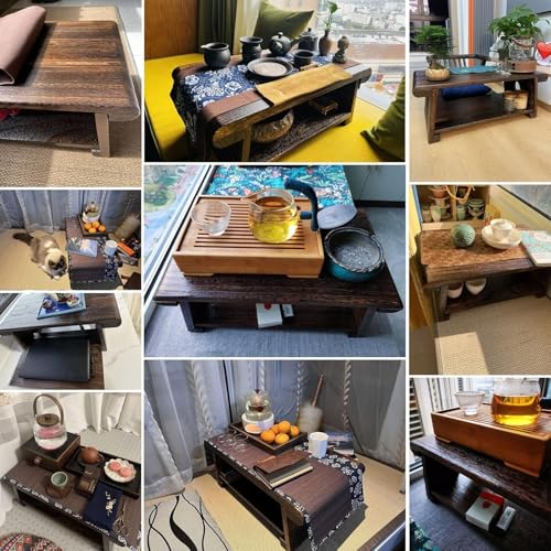 Image of 70 cm Long Japanese Meditation Tea /Coffee Table for Living Room, Balcony, Bedroom, Mid-Century Modern Solid Wood Low Height Floor Coffee Table. (70 x 34 x 28cm)