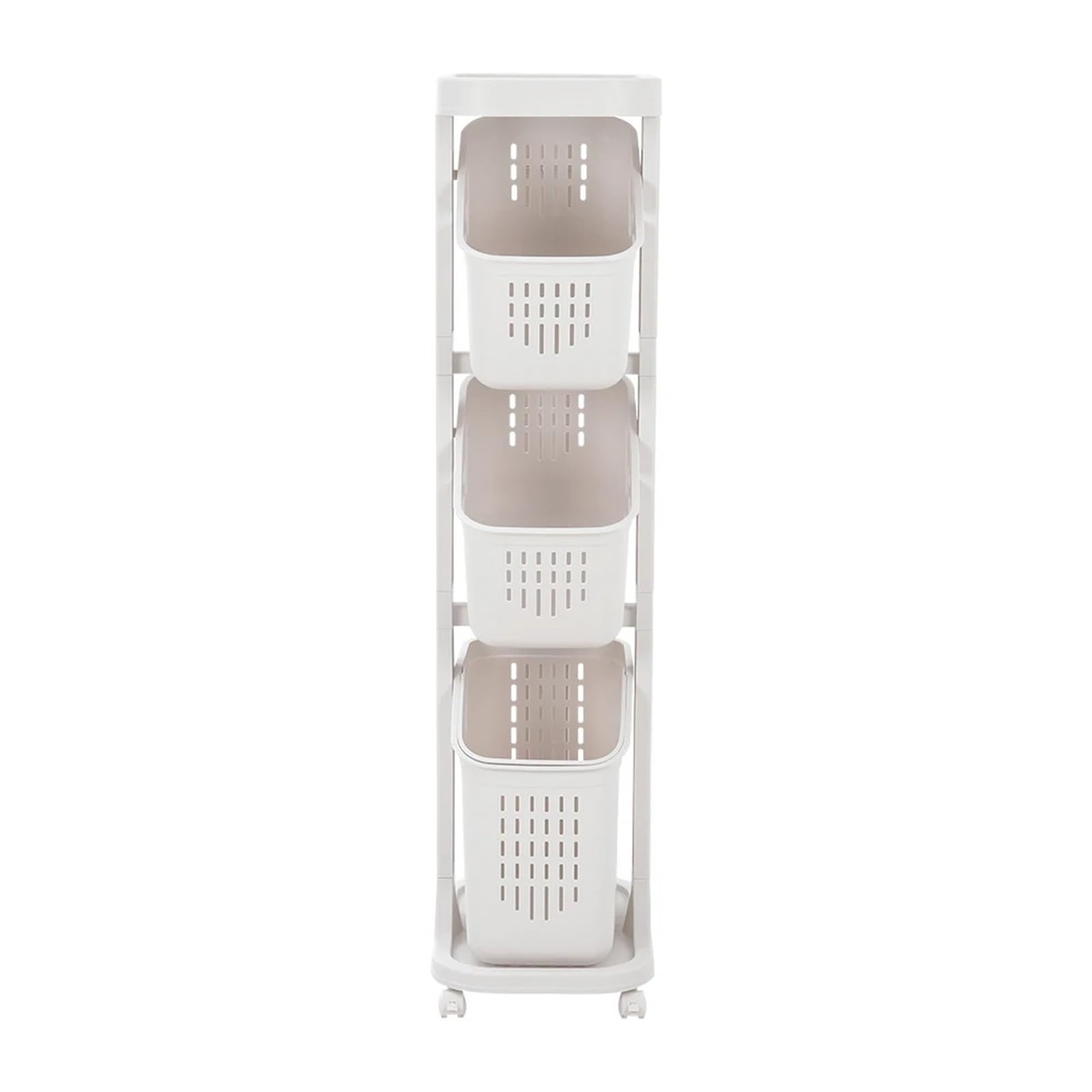 4-Tier Storage Rack Laundry Basket With Wheels(Ivory)