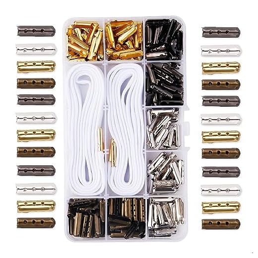 Metal Shoelaces Tips Head 40/200 pcs DIY Metal Aglets Shoelace Tip Ends Bullet Shaped Aglet Tips For Sneaker Hoodies Beach Pants Cylinder Tips Hoodies Aglets String Metal Tips (4 color-200 pcs)