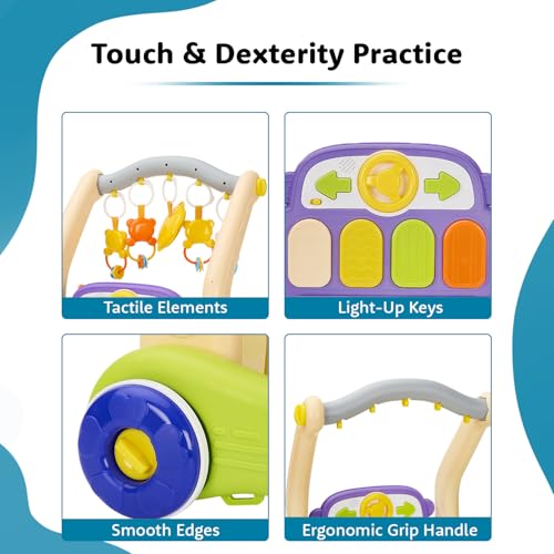 Image of Amazon Brand - Supples 2 in 1 Musical Baby Play Gym with Convertible Walker | Push Walker with Play Piano, Lights, Rattles & Tummy Time Mat for Babies & Toddlers | in The Wild