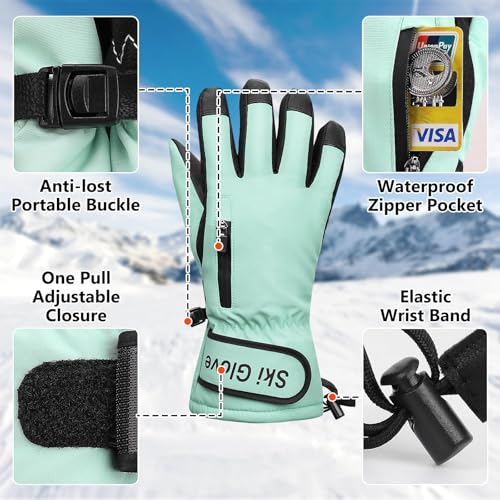 Snow Gloves,Ski Gloves 3M Thinsulate Winter Warm and Waterproof Cold Weather Gloves-for Parent Boys Girls4