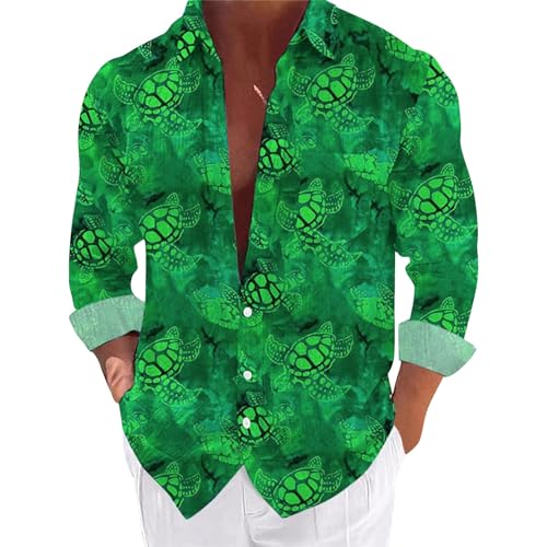 T-shirt manches longues col en V ample pour homme au style hawaïen décontracté
