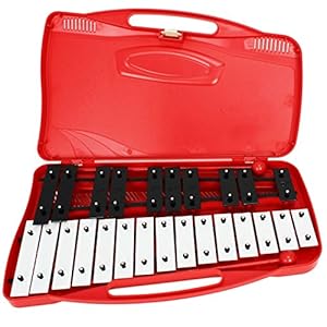 A-Star 25-noot sopraan chromatisch klokkenspel xylofoon in rode koffer met zwart/witte toetsen en twee plastic kloppers – 2 octaven G5 tot G7