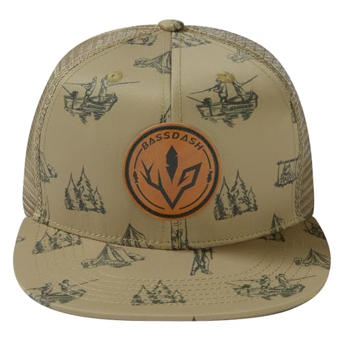 Image of BASSDASH Flat Brim Trucker Cap Adjustable Snapback Hat Mesh Back for Men Women