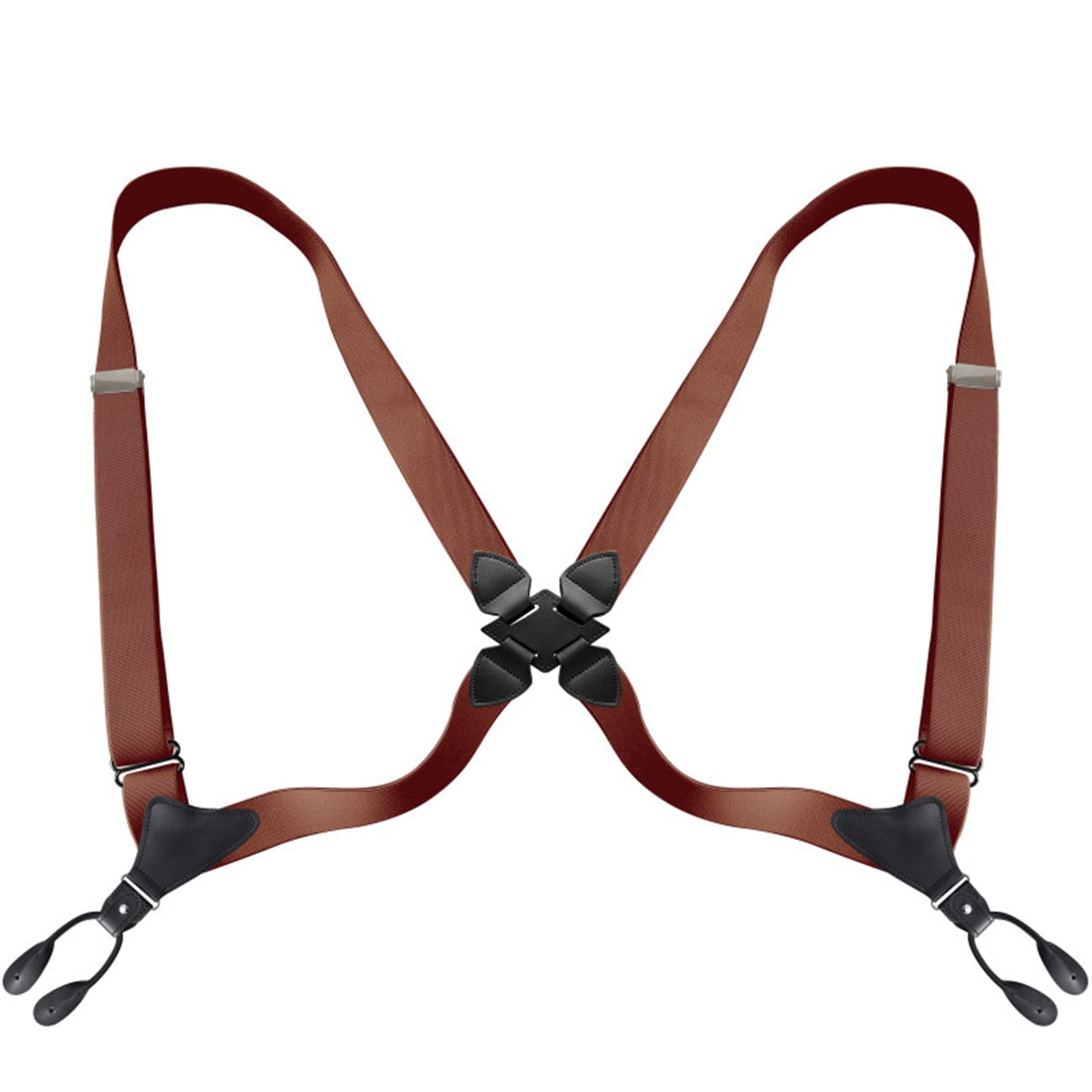 Tirantes sólidos Ajustables para Hombre, Tirantes elásticos Laterales for Hombre con Botones y Correas Ajustables en Forma de Y(Brown)