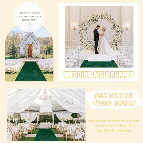 Aisle Runners for Weddings Emerald Green Wedding Aisle Runner 2FTx15FT Luxury Velvet Fabric Carpet Runway Green Aisle Runner for Party Bridal Runner Rug for Ceremony Birthday Event Wedding Decorations - Thumbnail 5