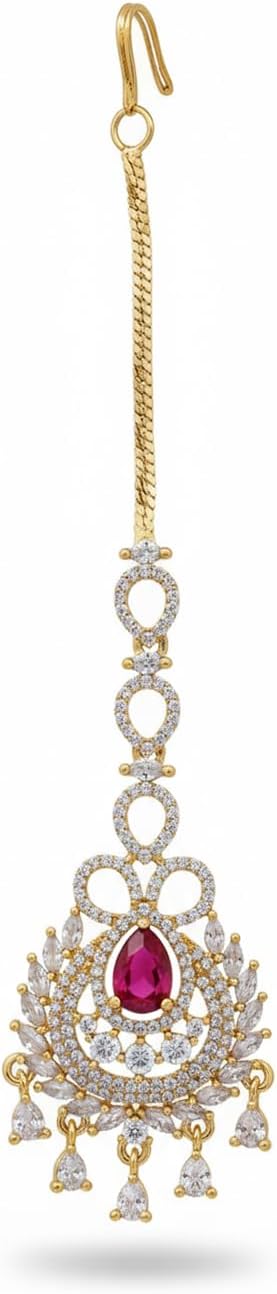 I Jewels Gold Plated American Diamond Cubic Zirconia Brass Maang Tikka For Women