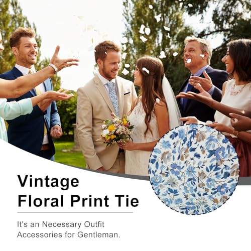 Image of Luckyvestir Mens Ties, Sage /Dusty Blue /Pink Floral Ties for Men, 2.76 inch Cotton Flower Necktie for Wedding /Groomsmen /Party