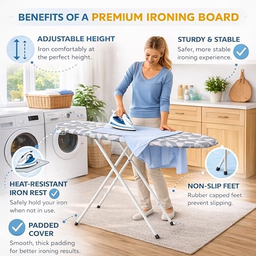 Image of JIALTO Vertical Ironing Board with 16 mm Metal Bracket, Adjustable Height Stand, Pure Cotton Cloth Cover, Foldable Iron Board for Home (Rhombus, A0-1 - 111 L X 30 W CM)