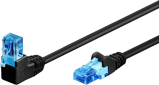 goobay 51528 CAT 6A Patch Cable 90 Degree Male Network Cable Ethernet Playstation Xbox LAN Cable DSL, U/UTP RJ45 Connector Black 0.50 Metre