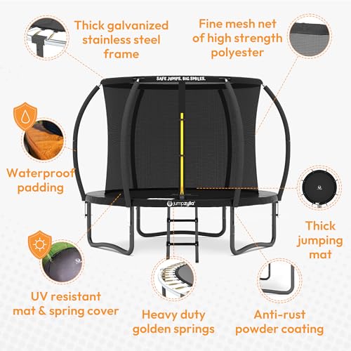 Image of JUMPZYLLA Trampoline Outdoor 8FT 10FT 12FT 14FT 15FT 16FT with Enclosure and Ladder, ASTM Approved Recreational Trampoline for Kids and Adults, Anti-Rust Coated Frame