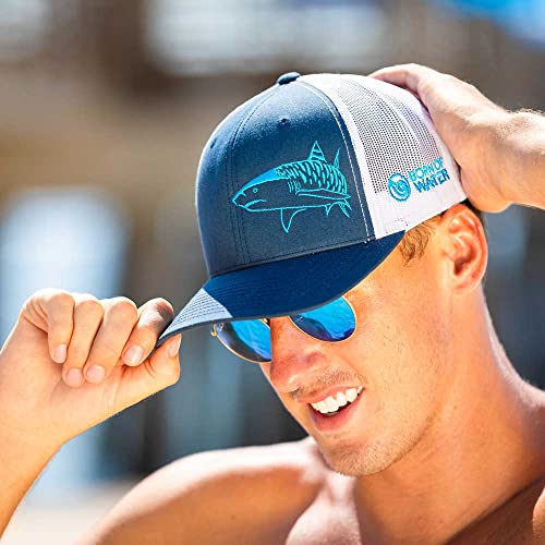 Tiger Shark Scuba Diving Trucker Hat: Mens Adjustable Snapback For Fishing, Spearfishing - Navy/White #TOP3