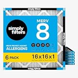 Simply 16x16x1 Air Filter, Merv 8, MPR 600, 6 Pack, Furnace Air Filter for HVAC (Actual Size: 15.75"x15.75"x0.75") DUST, Pet, & Allergy Control