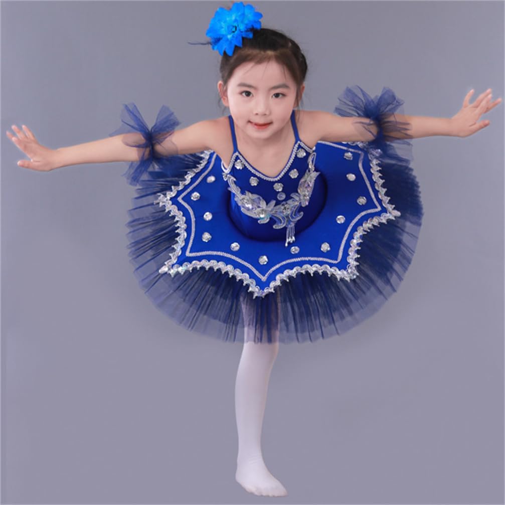 Abiti da Ballo Ragazze Gonna tutù di Balletto Body da Ballo per Bambini Senza Maniche Gonna da Ballo Professionale in Tulle Pancake,110cm,Blue